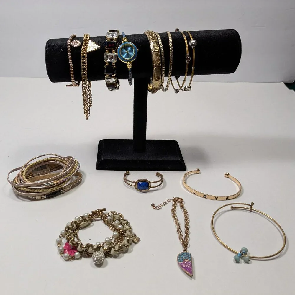 Gold Tone Bracelet Lot 15 Ready to Wear Fashion Jewelry Variety Styles Colors